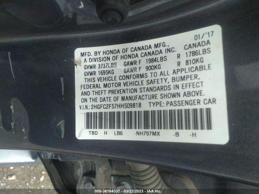 VIN 2HGFC2F57HH509818 2017 HONDA CIVIC SEDAN LX