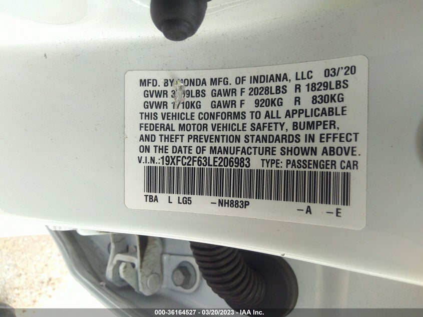 VIN 19XFC2F63LE206983 2020 HONDA CIVIC SEDAN LX