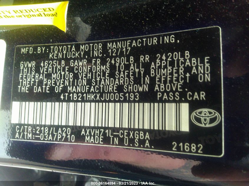 2018 TOYOTA CAMRY HYBRID - 4T1B21HKXJU005193