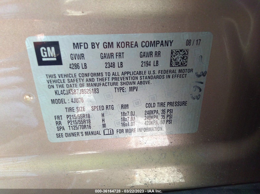VIN KL4CJASB7JB525183 2018 BUICK ENCORE PREFERRED