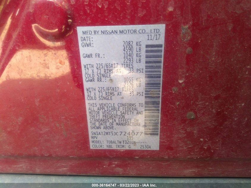 2018 NISSAN ROGUE SV - 5N1AT2MT5JC724077