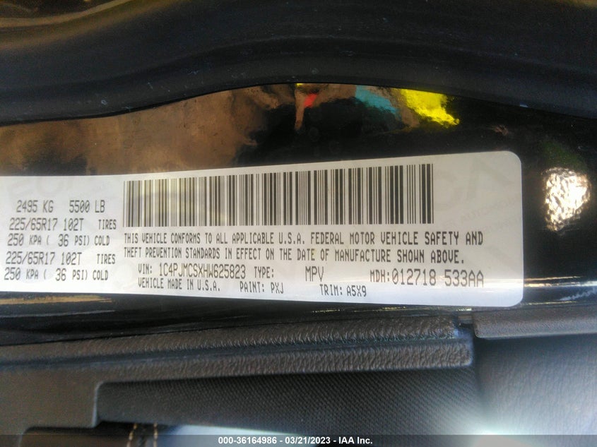 VIN 1C4PJMCSXHW625823 2017 JEEP CHEROKEE LATITUDE