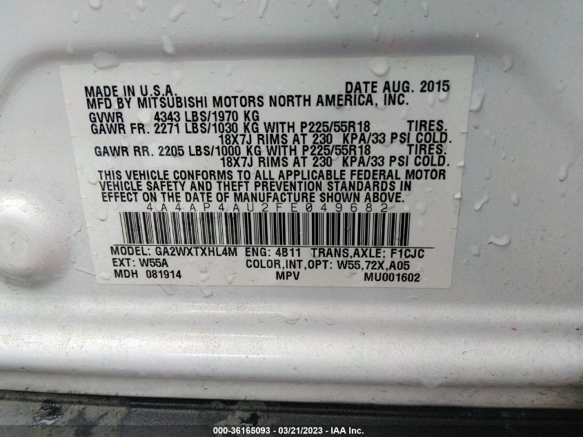 2015 MITSUBISHI OUTLANDER SPORT SE - 4A4AP4AU2FE049682