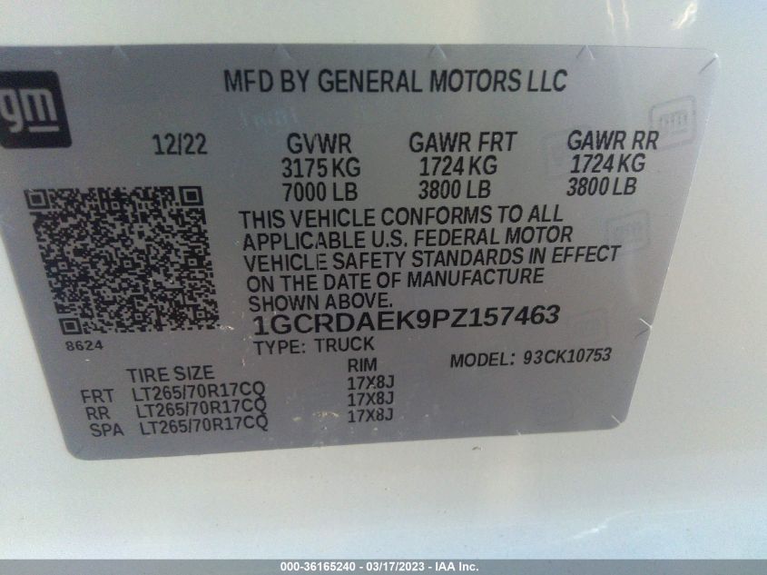2023 CHEVROLET SILVERADO 1500 WORK TRUCK - 1GCRDAEK9PZ157463