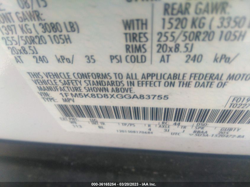 2016 FORD EXPLORER XLT - 1FM5K8D8XGGA83755