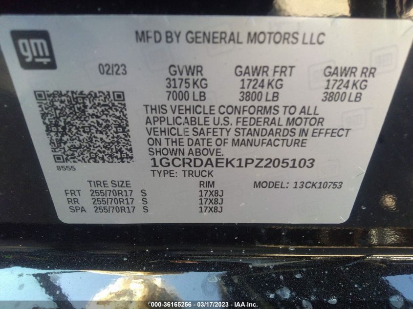 2023 CHEVROLET SILVERADO 1500 WORK TRUCK - 1GCRDAEK1PZ205103
