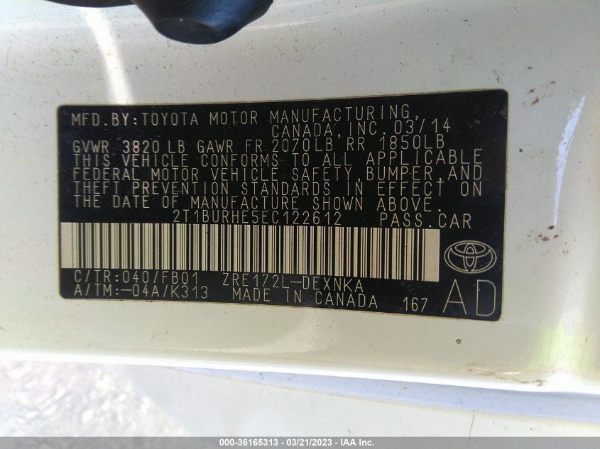 2014 TOYOTA COROLLA LE - 2T1BURHE5EC122612