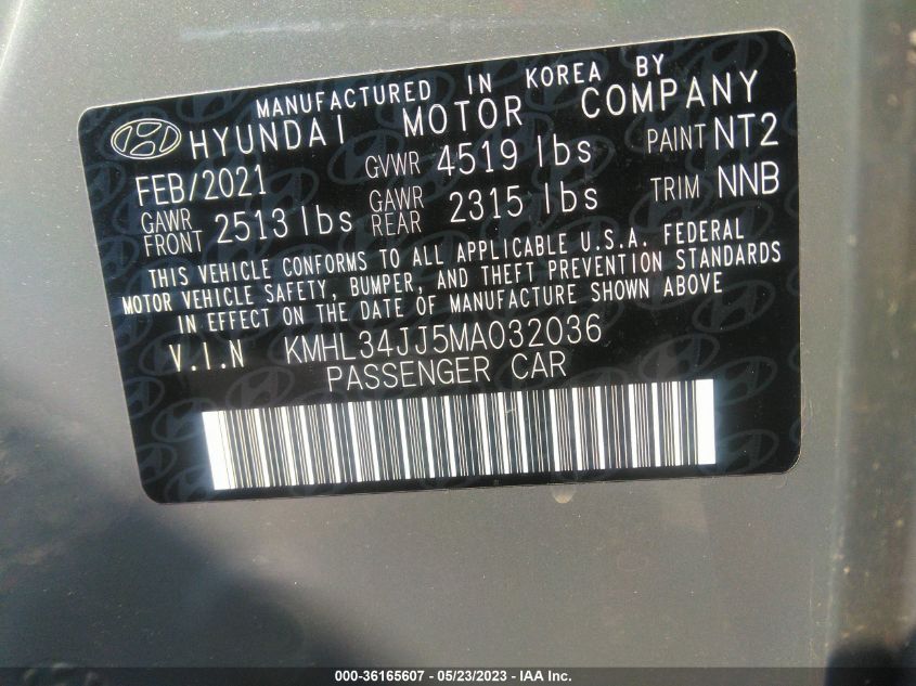 2021 HYUNDAI SONATA HYBRID SEL - KMHL34JJ5MA032036