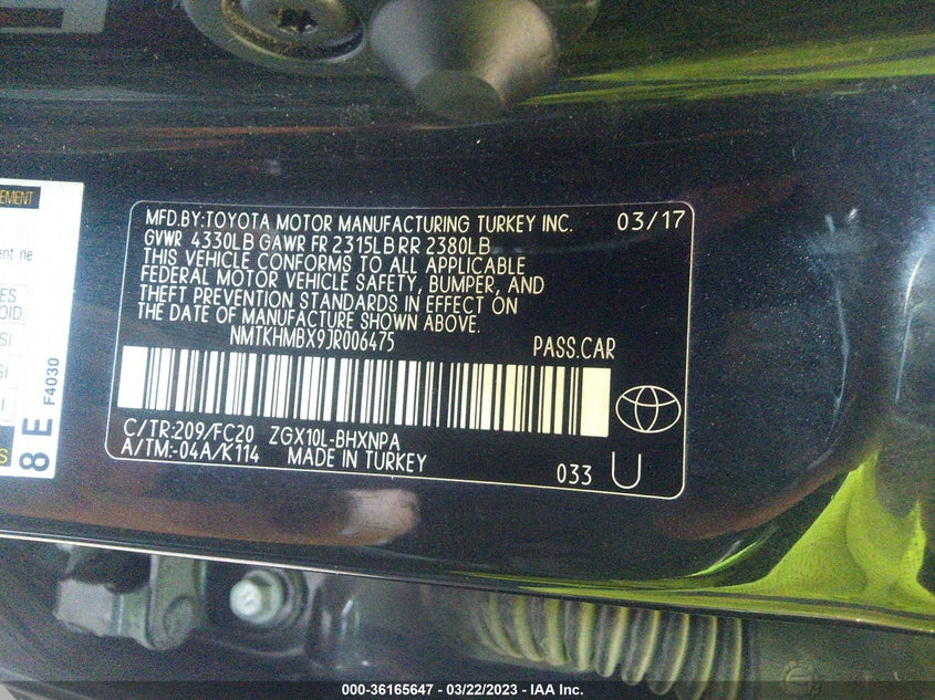 VIN NMTKHMBX9JR006475 2018 TOYOTA C-HR XLE