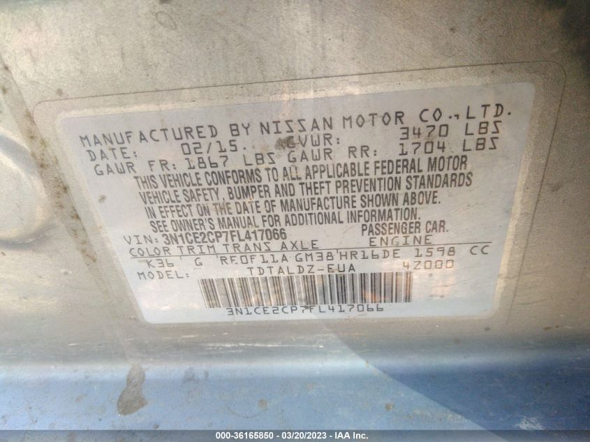 2015 NISSAN VERSA NOTE S/S PLUS/SV/SR/SL - 3N1CE2CP7FL417066