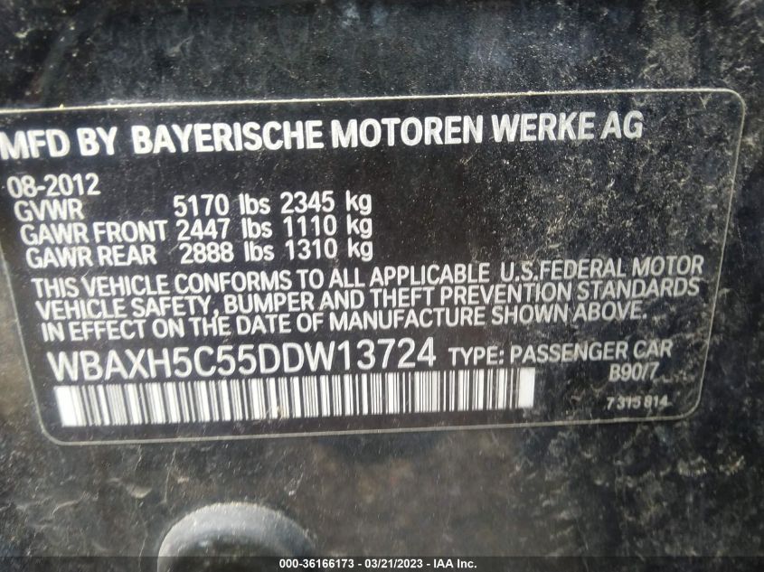 2013 BMW 5 SERIES 528I XDRIVE - WBAXH5C55DDW13724