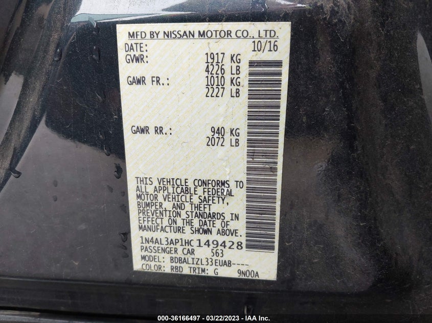 VIN 1N4AL3AP1HC149428 2017 NISSAN ALTIMA 2.5 SV