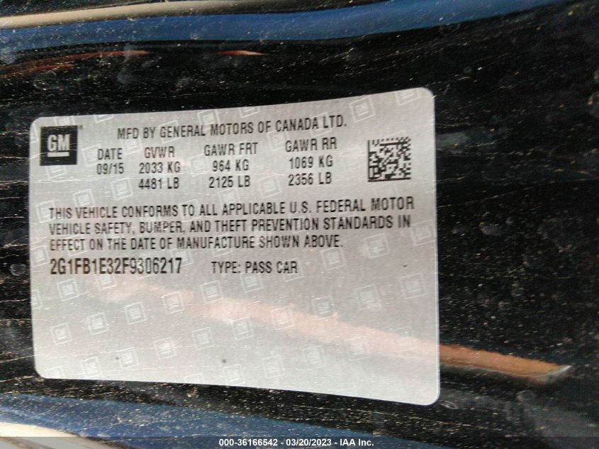 2015 CHEVROLET CAMARO LS - 2G1FB1E32F9306217