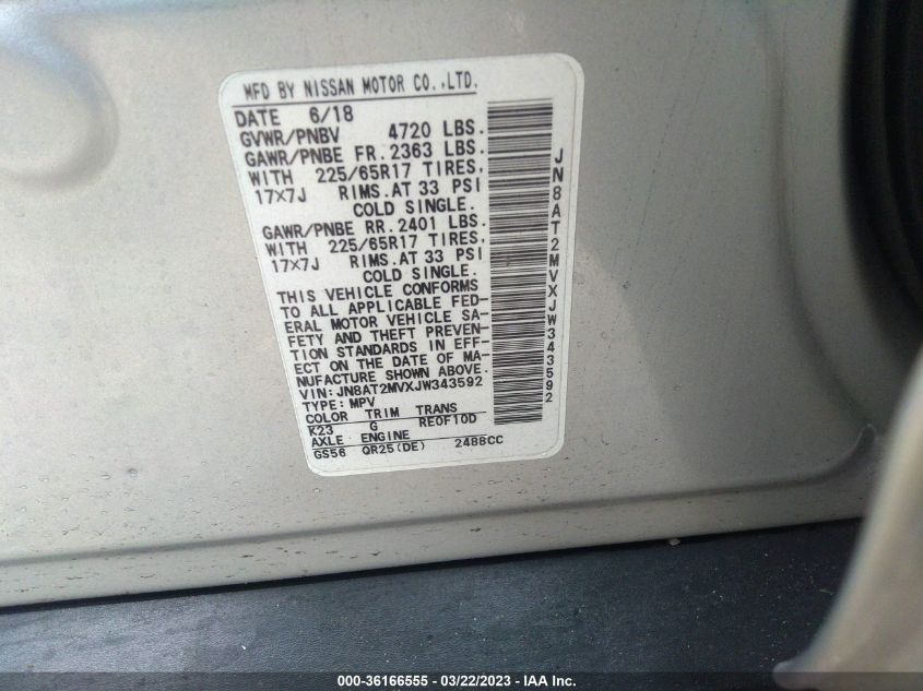 2018 NISSAN ROGUE SV - JN8AT2MVXJW343592