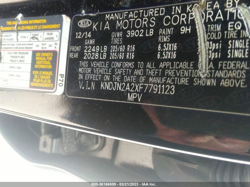 2015 KIA SOUL BASE - KNDJN2A2XF7791123