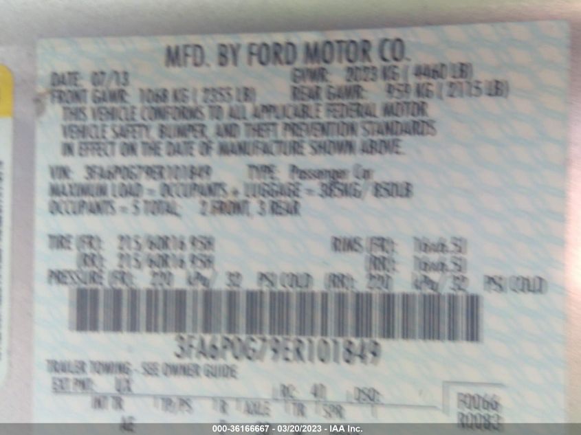 2014 FORD FUSION S - 3FA6P0G79ER101849