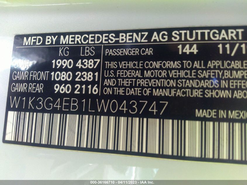 2020 MERCEDES-BENZ A-CLASS A 220 W1K3G4EB1LW043747