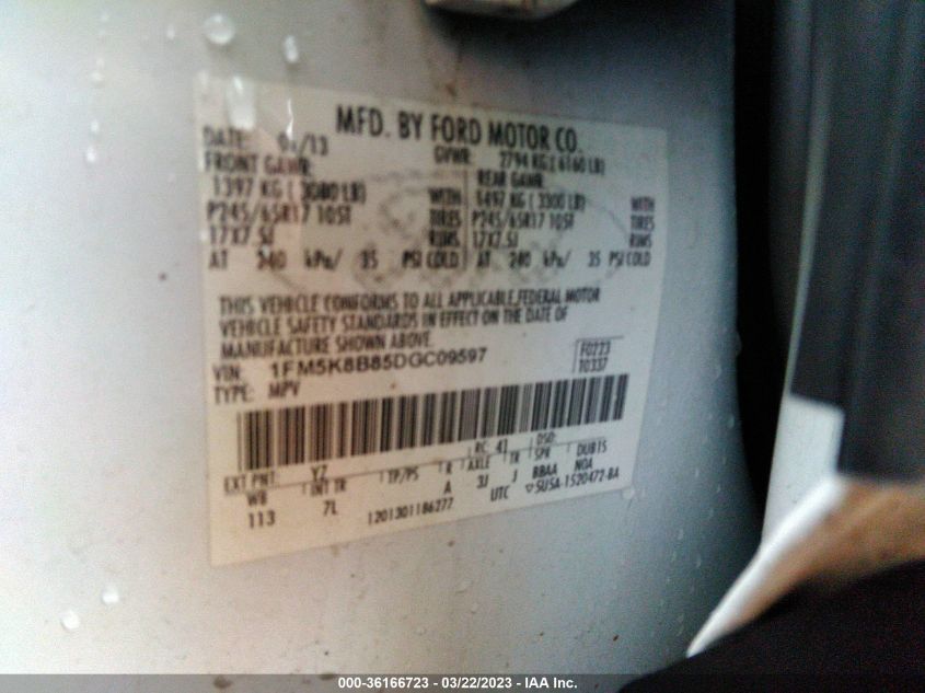 2013 FORD EXPLORER BASE - 1FM5K8B85DGC09597