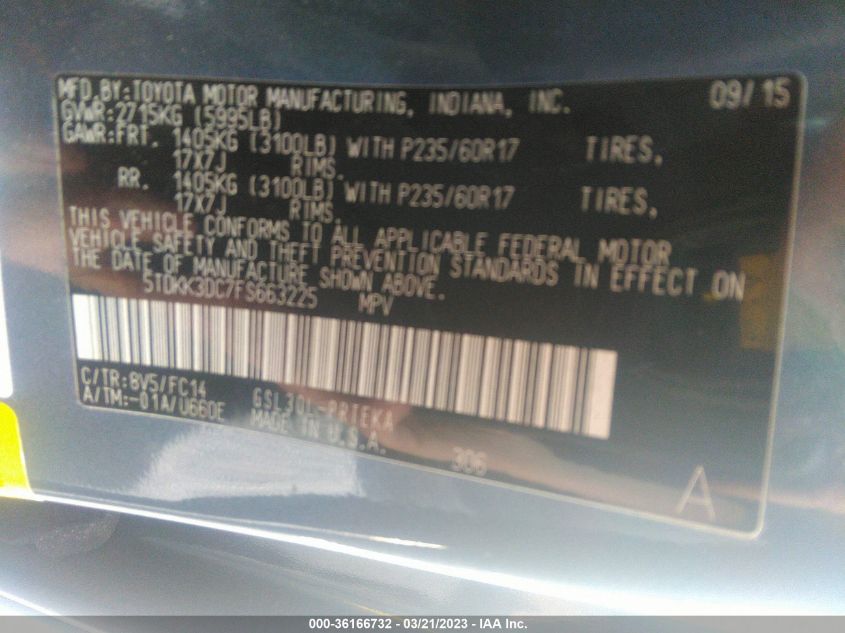 2015 TOYOTA SIENNA LE - 5TDKK3DC7FS663225