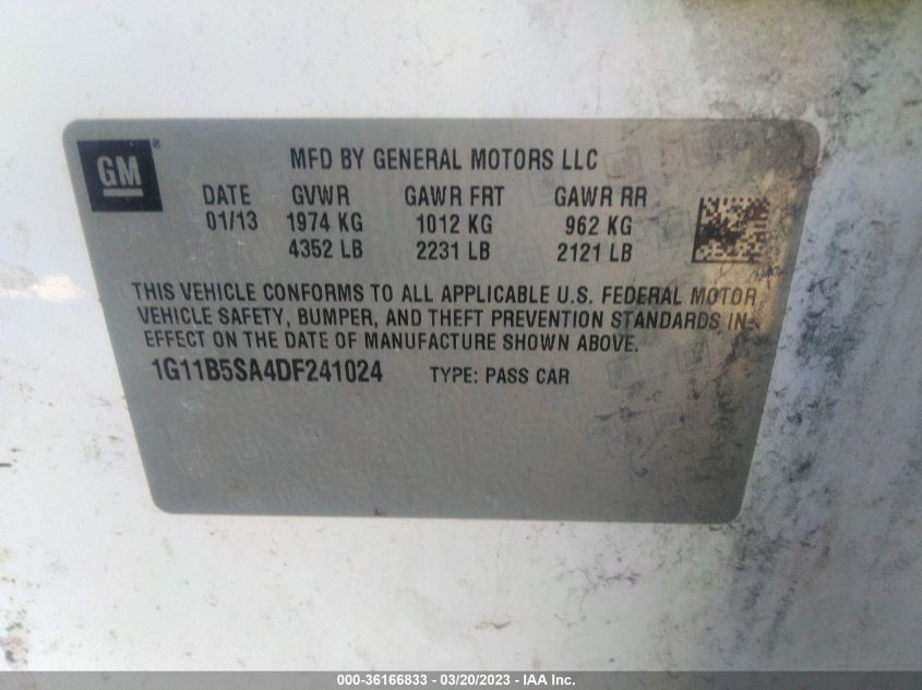 2013 CHEVROLET MALIBU LS - 1G11B5SA4DF241024