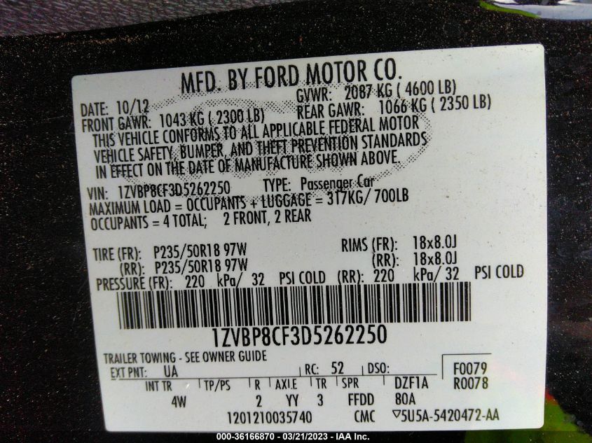 2013 FORD MUSTANG GT - 1ZVBP8CF3D5262250