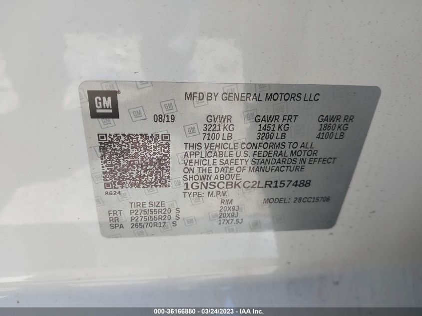 2020 CHEVROLET TAHOE LT - 1GNSCBKC2LR157488