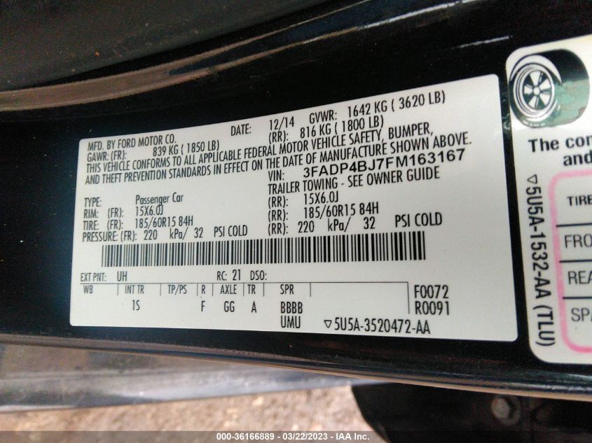 2015 FORD FIESTA SE - 3FADP4BJ7FM163167