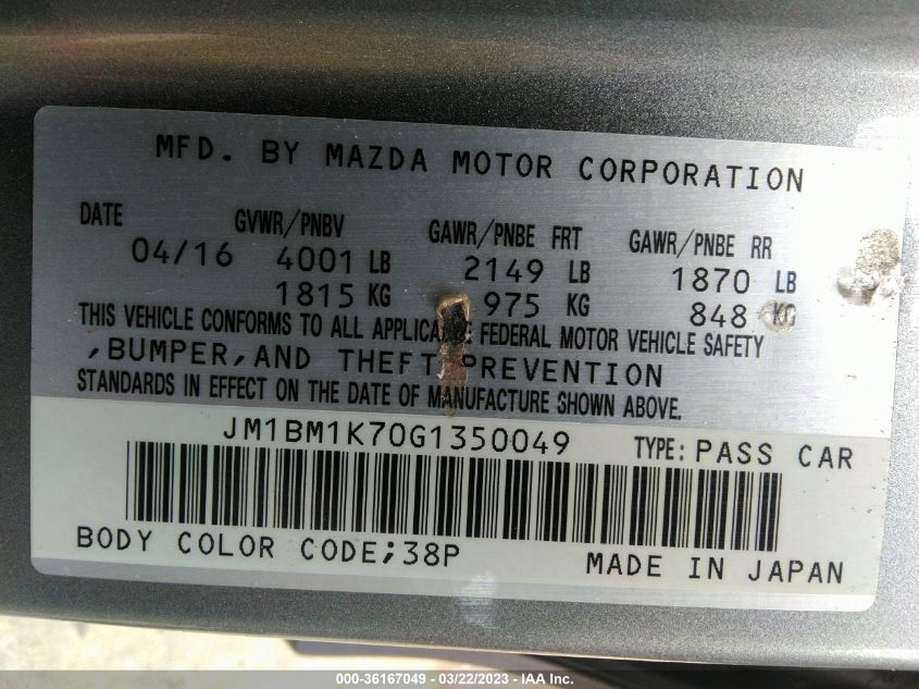 2016 MAZDA MAZDA3 I SPORT - JM1BM1K70G1350049