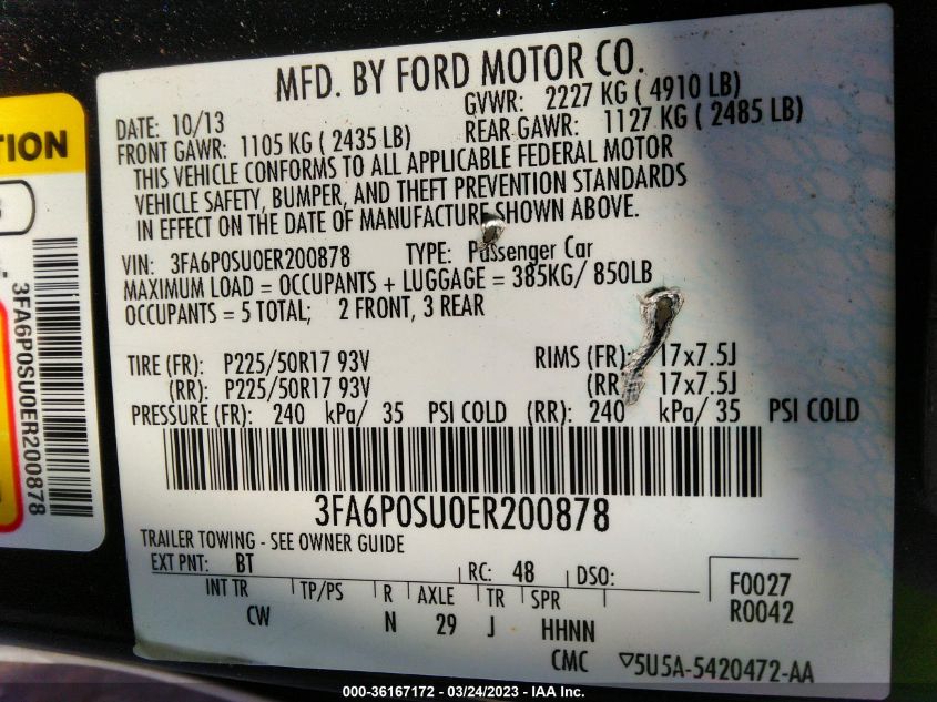 2014 FORD FUSION ENERGI TITANIUM - 3FA6P0SU0ER200878