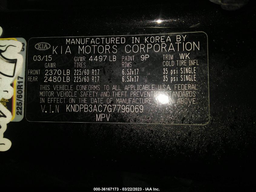 2016 KIA SPORTAGE LX - KNDPB3AC7G7796069