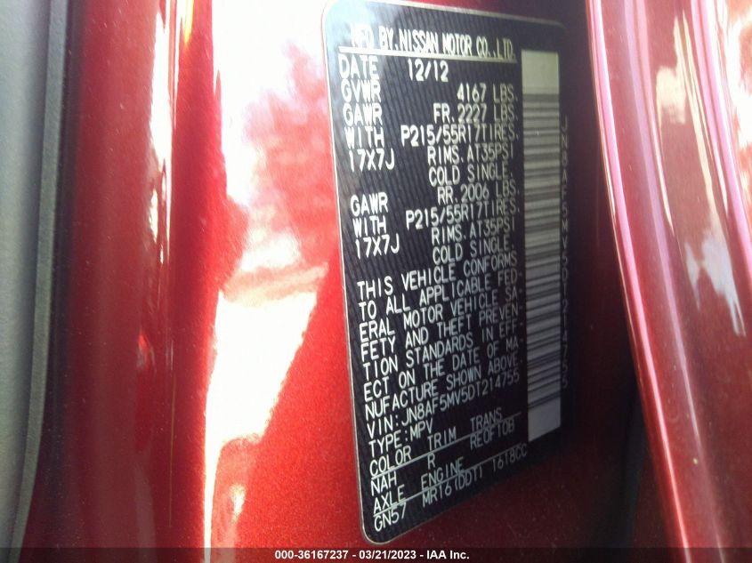 2013 NISSAN JUKE SV - JN8AF5MV5DT214755