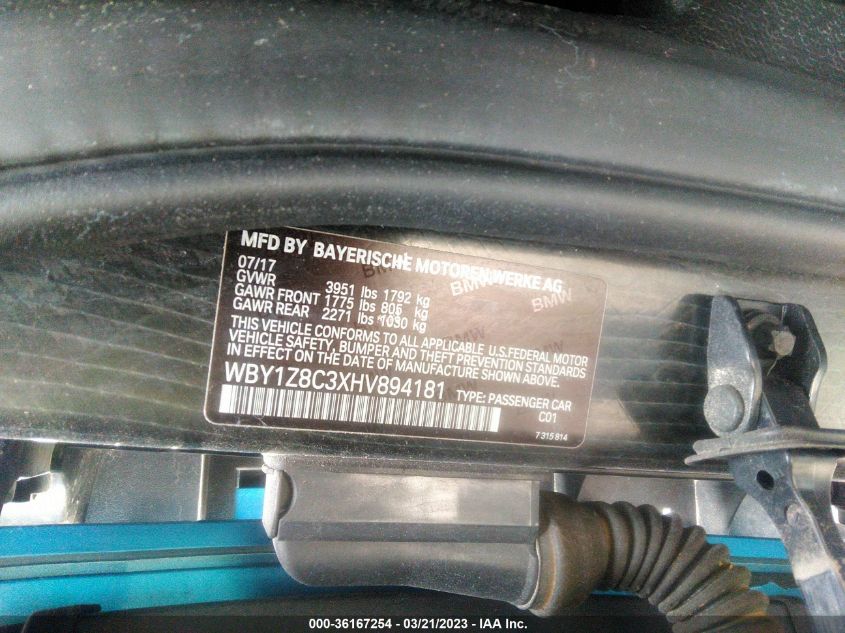 2017 BMW I3 WBY1Z8C3XHV894181