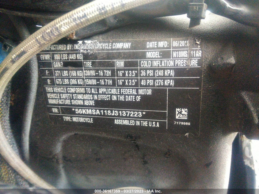 VIN 56KMSA118J3137223 2018 INDIAN MOTORCYCLE CO. SCOUT SIXTY/ABS