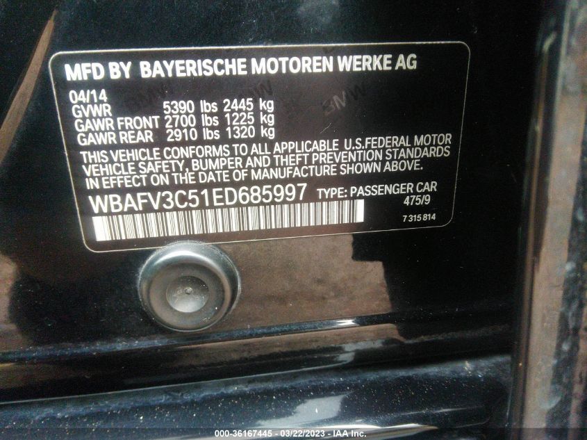 2014 BMW 5 SERIES 535D XDRIVE - WBAFV3C51ED685997