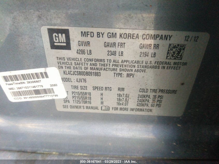 2013 BUICK ENCORE LEATHER - KL4CJCSB0DB091883