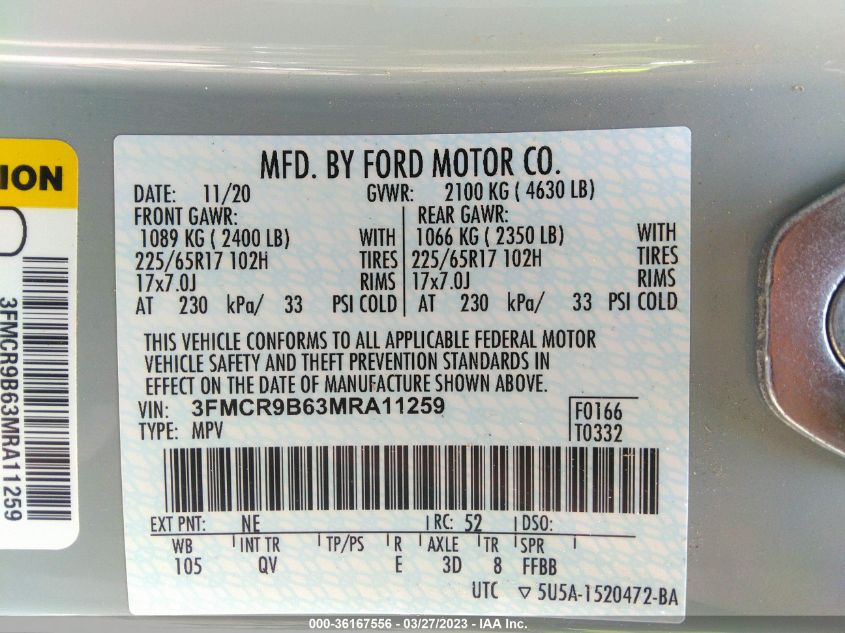 2021 FORD BRONCO SPORT BIG BEND - 3FMCR9B63MRA11259