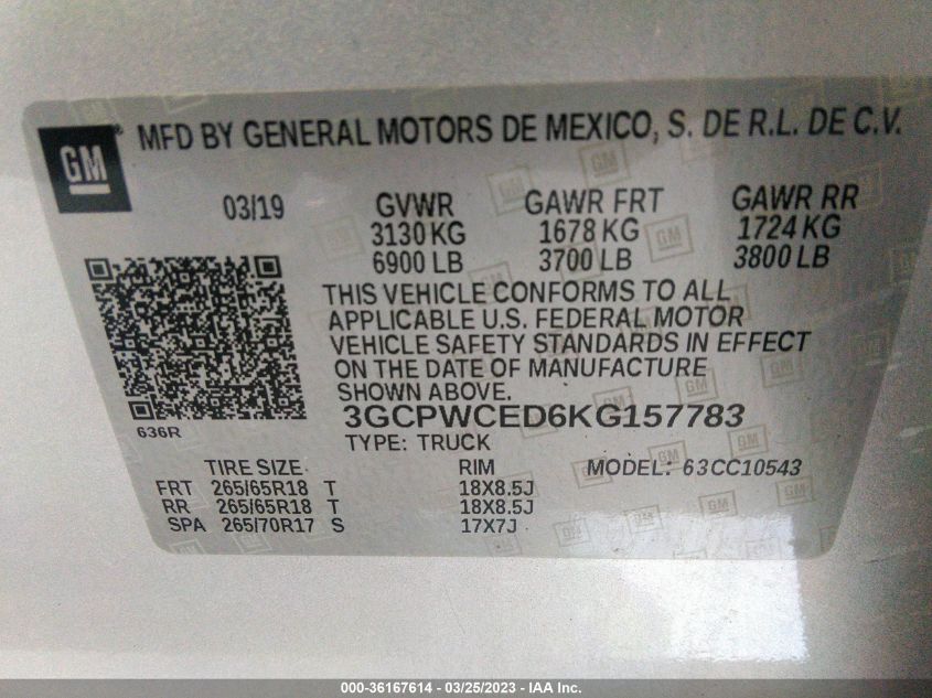 2019 CHEVROLET SILVERADO 1500 LT - 3GCPWCED6KG157783