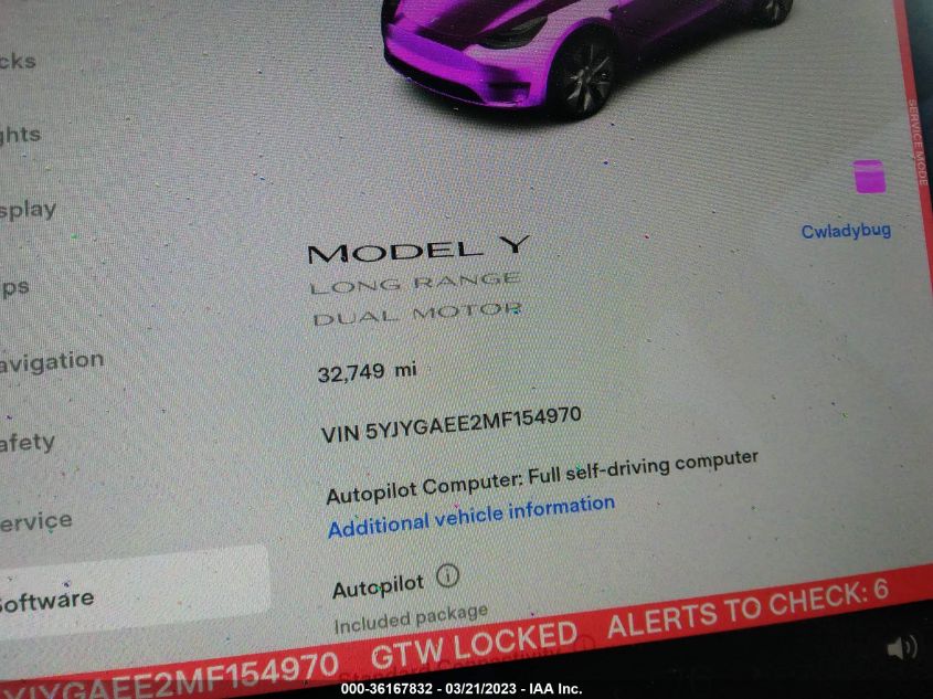 2021 TESLA MODEL Y LONG RANGE - 5YJYGAEE2MF154970