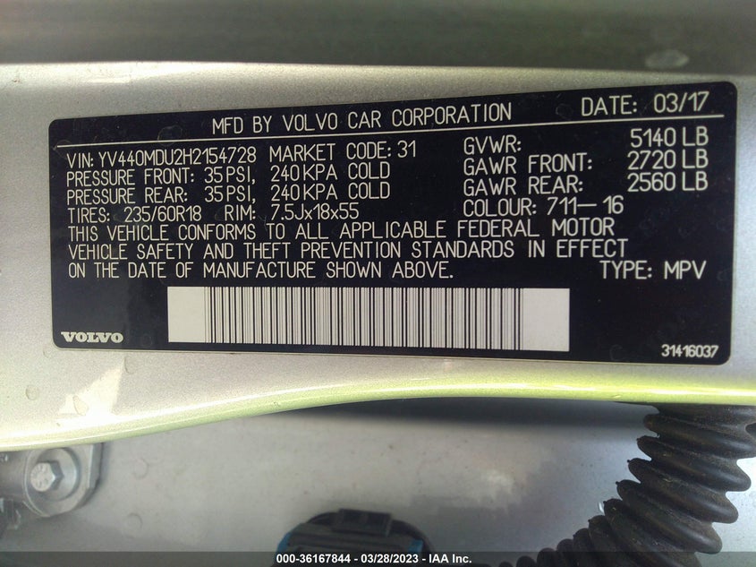 VIN YV440MDU2H2154728 2017 VOLVO XC60 INSCRIPTION