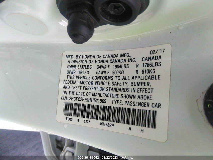 VIN 2HGFC2F79HH521969 2017 HONDA CIVIC SEDAN EX
