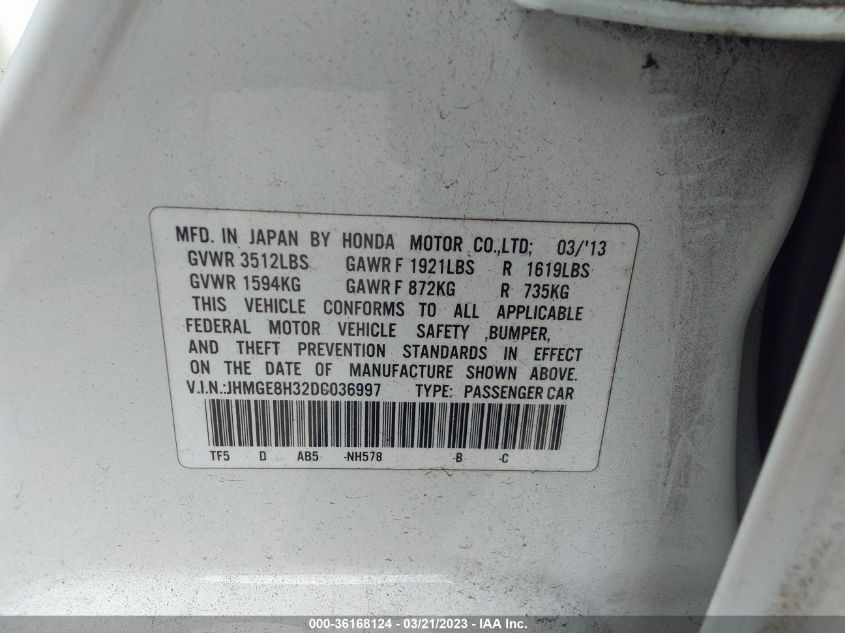 2013 HONDA FIT - JHMGE8H32DC036997