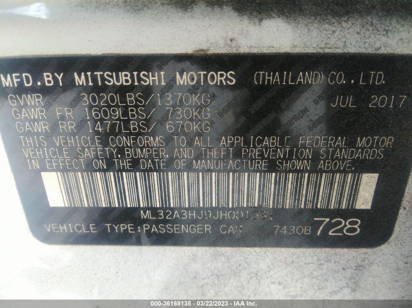 2018 MITSUBISHI MIRAGE ES - ML32A3HJ9JH001531