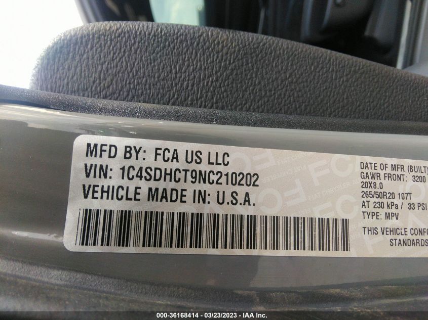 2022 DODGE DURANGO R/T - 1C4SDHCT9NC210202