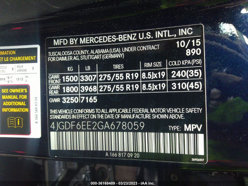 2016 MERCEDES-BENZ GL GL 450 4JGDF6EE2GA678059