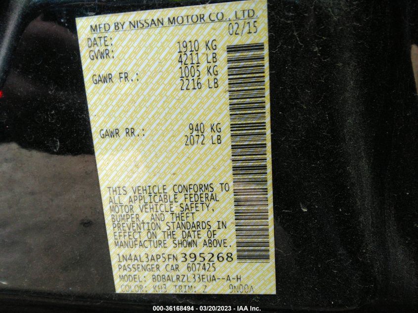 2015 NISSAN ALTIMA 2.5 SL - 1N4AL3AP5FN395268