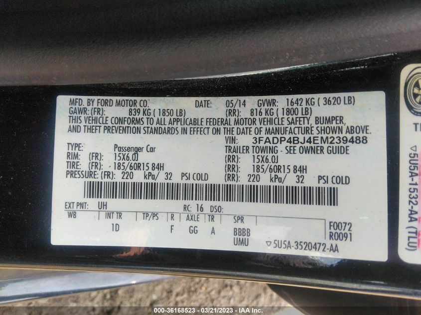 2014 FORD FIESTA SE - 3FADP4BJ4EM239488
