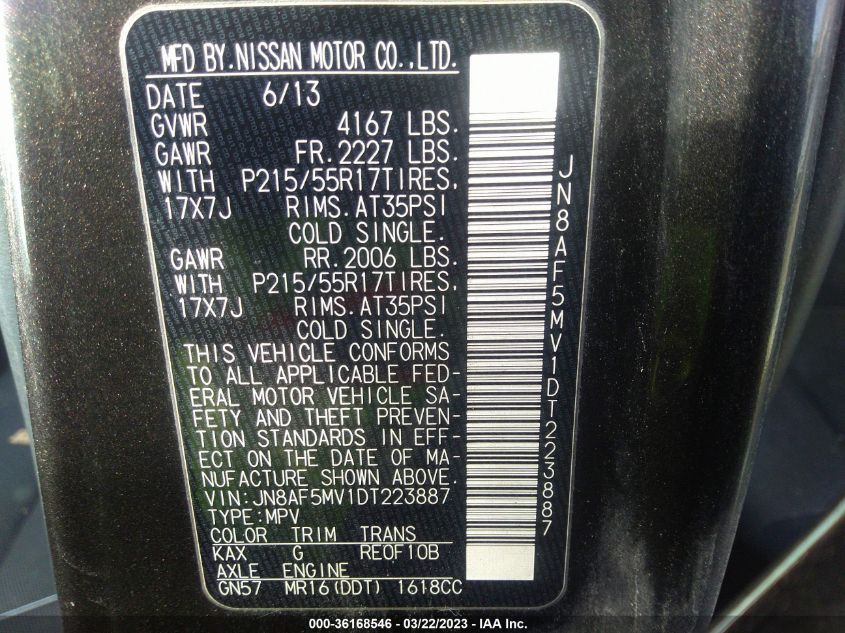2013 NISSAN JUKE S - JN8AF5MV1DT223887