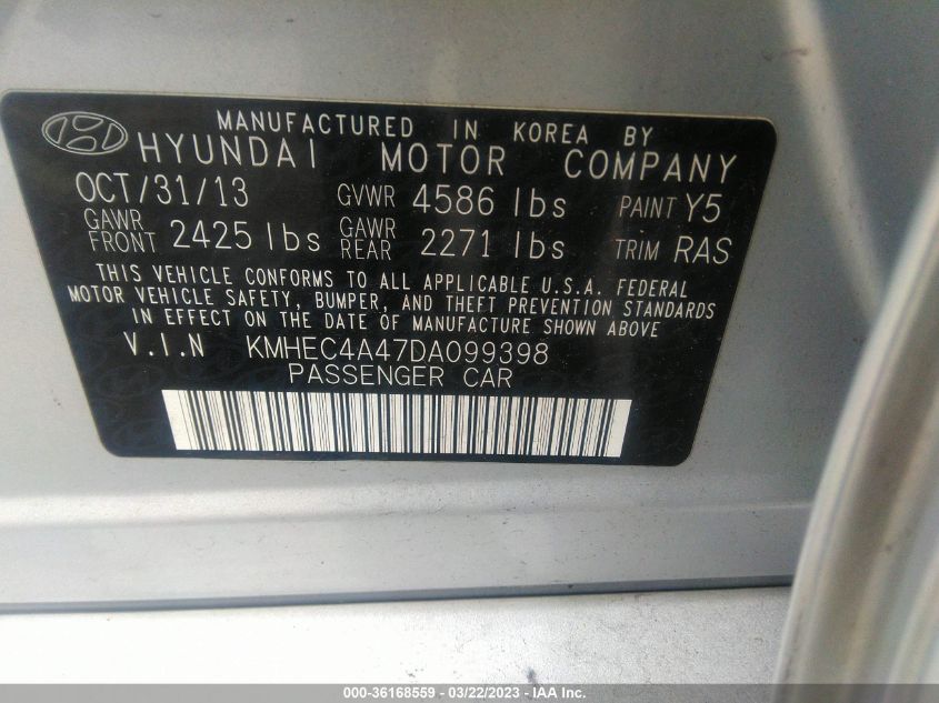 2013 HYUNDAI SONATA HYBRID - KMHEC4A47DA099398