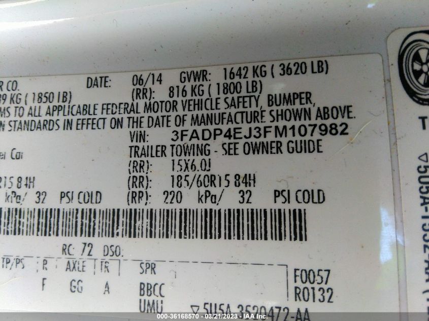 2015 FORD FIESTA SE - 3FADP4EJ3FM107982