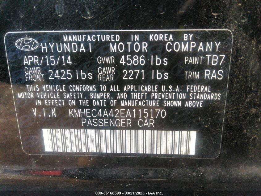 2014 HYUNDAI SONATA HYBRID - KMHEC4A42EA115170